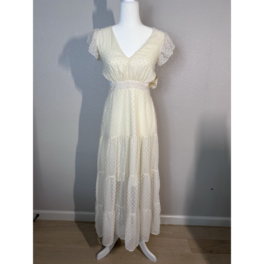 NWT Altar'd State Dress Size Large in Cream Feminine Romantic Sheer Fabric